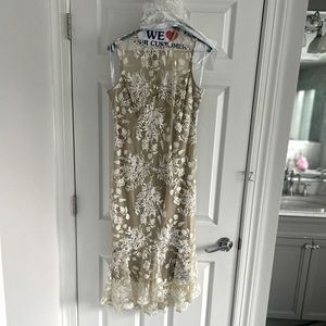 Calvin Klein Nude with White Lace Overlay Sz 4 Midi Dress